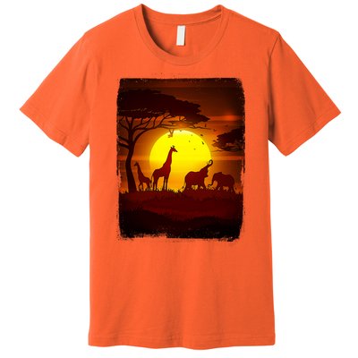 African Safari Animals Sunset Scene Premium T-Shirt