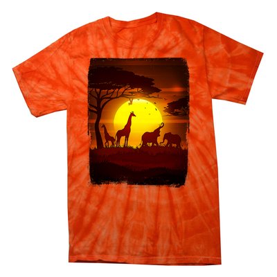 African Safari Animals Sunset Scene Tie-Dye T-Shirt