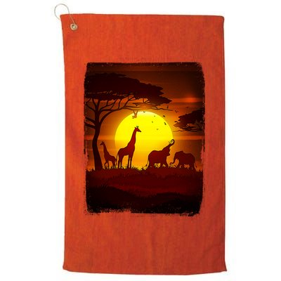 African Safari Animals Sunset Scene Golf Towel