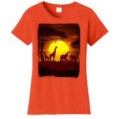 African Safari Animals Sunset Scene Women's T-Shirt