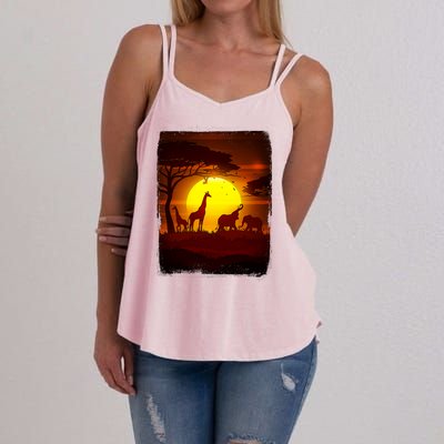 African Safari Animals Sunset Scene Women's Strappy Tank