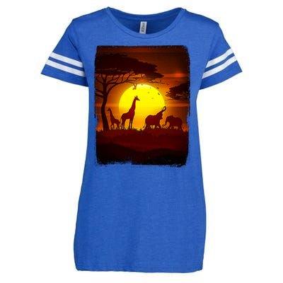 African Safari Animals Sunset Scene Enza Ladies Jersey Football T-Shirt