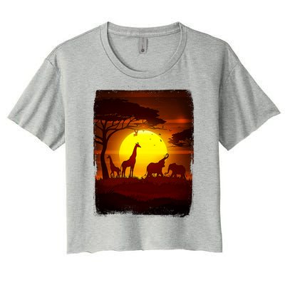 African Safari Animals Sunset Scene Women's Crop Top Tee