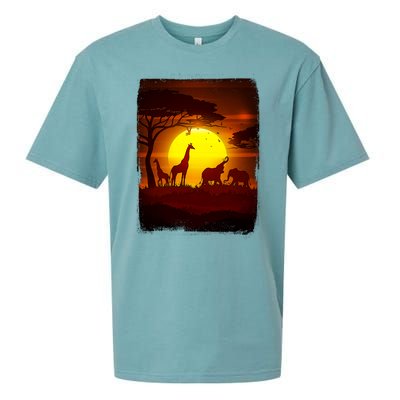 African Safari Animals Sunset Scene Sueded Cloud Jersey T-Shirt