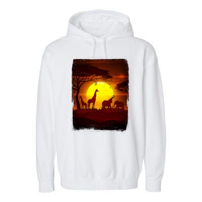 African Safari Animals Sunset Scene Garment-Dyed Fleece Hoodie