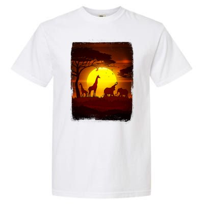 African Safari Animals Sunset Scene Garment-Dyed Heavyweight T-Shirt