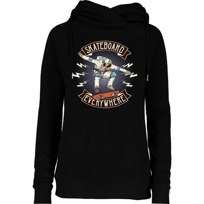 Astronaut Skateboarding Womens Funnel Neck Pullover Hood