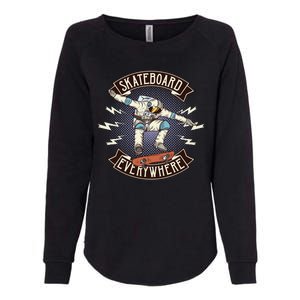 Astronaut Skateboarding Womens California Wash Sweatshirt