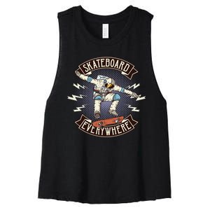 Astronaut Skateboarding Women's Racerback Cropped Tank