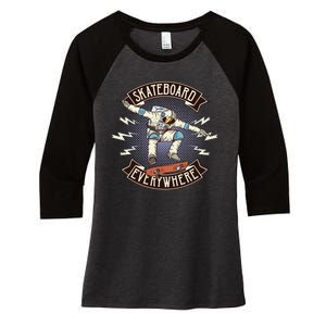 Astronaut Skateboarding Women's Tri-Blend 3/4-Sleeve Raglan Shirt