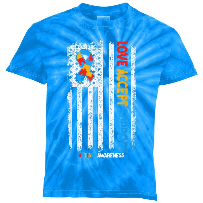 Autism Shirt Autistic Love Accept Support Autism Awareness Kids Tie-Dye T-Shirt