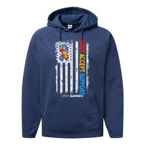 Autism Shirt Autistic Love Accept Support Autism Awareness Performance Fleece Hoodie