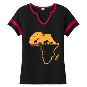 African Safari African Continent Map Wild Animals Lover Gift Cute Gift Ladies Halftime Notch Neck Tee