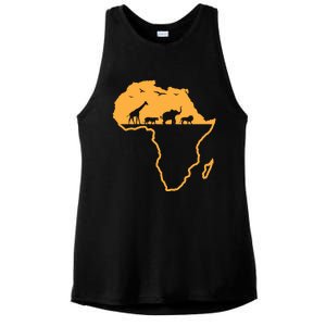 African Safari African Continent Map Wild Animals Lover Gift Cute Gift Ladies PosiCharge Tri-Blend Wicking Tank