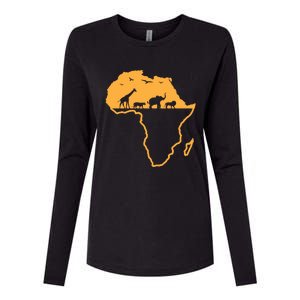 African Safari African Continent Map Wild Animals Lover Gift Cute Gift Womens Cotton Relaxed Long Sleeve T-Shirt