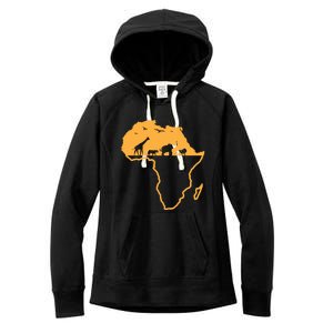 African Safari African Continent Map Wild Animals Lover Gift Cute Gift Women's Fleece Hoodie