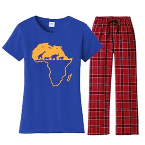 African Safari African Continent Map Wild Animals Lover Gift Cute Gift Women's Flannel Pajama Set