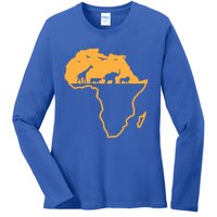 African Safari African Continent Map Wild Animals Lover Gift Cute Gift Ladies Long Sleeve Shirt