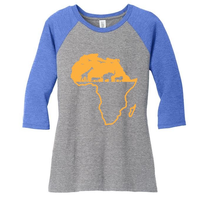 African Safari African Continent Map Wild Animals Lover Gift Cute Gift Women's Tri-Blend 3/4-Sleeve Raglan Shirt