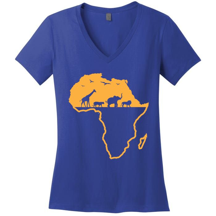 African Safari African Continent Map Wild Animals Lover Gift Cute Gift Women's V-Neck T-Shirt