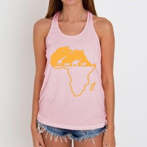 African Safari African Continent Map Wild Animals Lover Gift Cute Gift Women's Knotted Racerback Tank