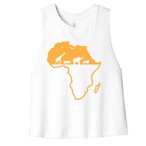 African Safari African Continent Map Wild Animals Lover Gift Cute Gift Women's Racerback Cropped Tank