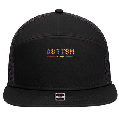 Autism - Support Accept Include Autism Awareness 7 Panel Mesh Trucker Snapback Hat