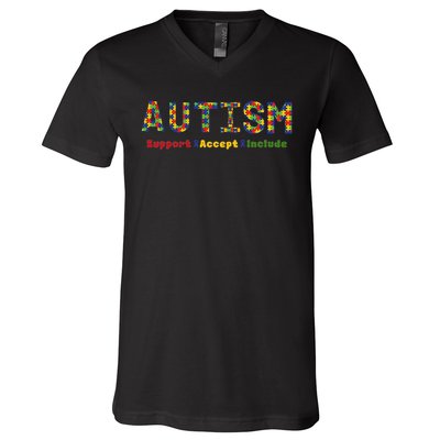 Autism - Support Accept Include Autism Awareness V-Neck T-Shirt