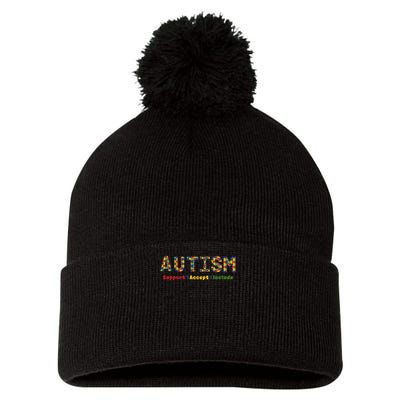 Autism - Support Accept Include Autism Awareness Pom Pom 12in Knit Beanie