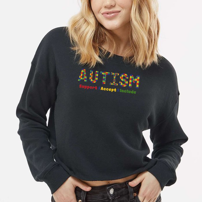 Autism - Support Accept Include Autism Awareness Cropped Pullover Crew