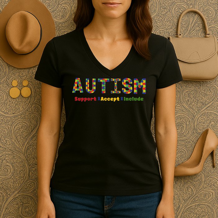 Autism - Support Accept Include Autism Awareness Women's V-Neck T-Shirt