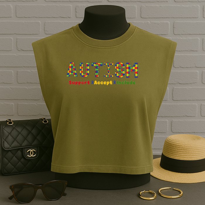 Autism - Support Accept Include Autism Awareness Garment-Dyed Women's Muscle Tee
