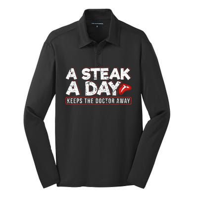 A Steak A Day Carnivore Diet Antivegan Silk Touch Performance Long Sleeve Polo