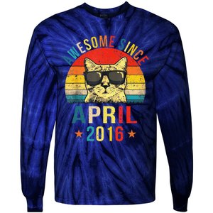 Awesome Since April 2016 5th Birthday Gift Cat Lover Tie-Dye Long Sleeve Shirt