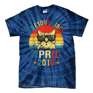 Awesome Since April 2016 5th Birthday Gift Cat Lover Tie-Dye T-Shirt