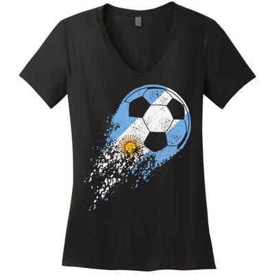 Argentina Soccer Argentinian Flag Pride Soccer Player Women's V-Neck T-Shirt