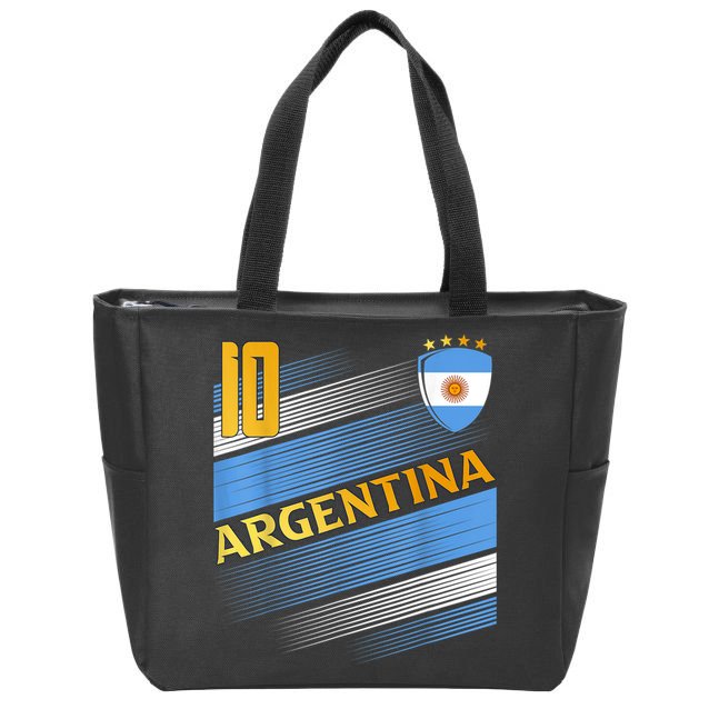 Argentina Soccer Argentinian Flag Football Retro 10 Jersey Zip Tote Bag