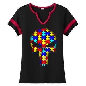 Autism Skull Ladies Halftime Notch Neck Tee