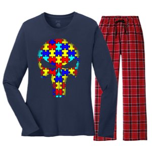 Autism Skull Women's Long Sleeve Flannel Pajama Set 