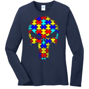 Autism Skull Ladies Long Sleeve Shirt