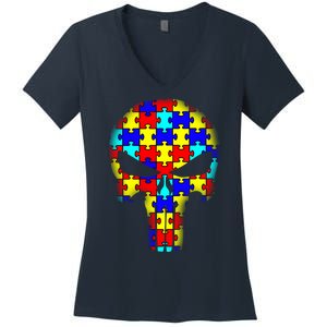 Autism Skull Women's V-Neck T-Shirt