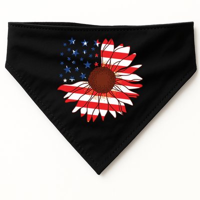 American Sunflower America Flag Stars And Stripes Flower Gift USA-Made Doggie Bandana