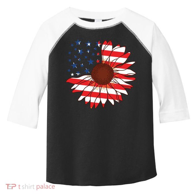 American Sunflower America Flag Stars And Stripes Flower Gift Toddler Fine Jersey T-Shirt