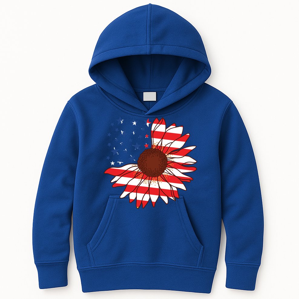 American Sunflower America Flag Stars And Stripes Flower Gift Kids Hoodie