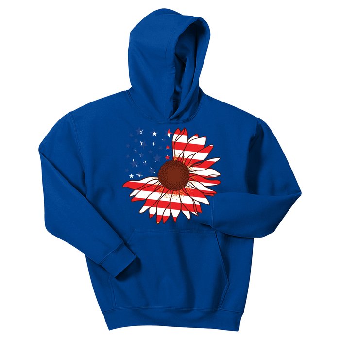 American Sunflower America Flag Stars And Stripes Flower Gift Kids Hoodie