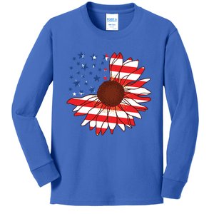 American Sunflower America Flag Stars And Stripes Flower Gift Kids Long Sleeve Shirt