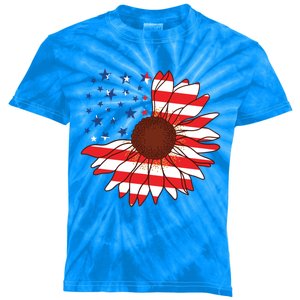 American Sunflower America Flag Stars And Stripes Flower Gift Kids Tie-Dye T-Shirt