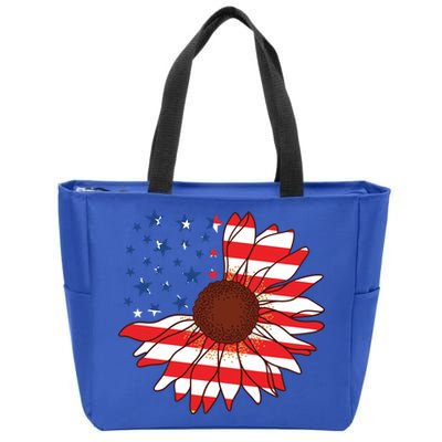 American Sunflower America Flag Stars And Stripes Flower Gift Zip Tote Bag