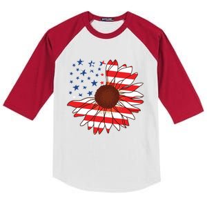 American Sunflower America Flag Stars And Stripes Flower Gift Kids Colorblock Raglan Jersey