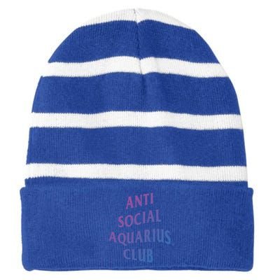 Anti Social Aquarius Club Birth Sign Aquarius Zodiac Cute Gift Striped Beanie with Solid Band